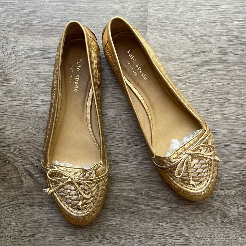 Kate Spade leather gold Loafer slides 7 M